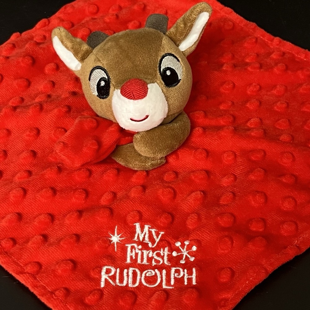 Rudolph Baby Snuggle Blanket My First Rudolph Red Lovey Satin Back Rattle